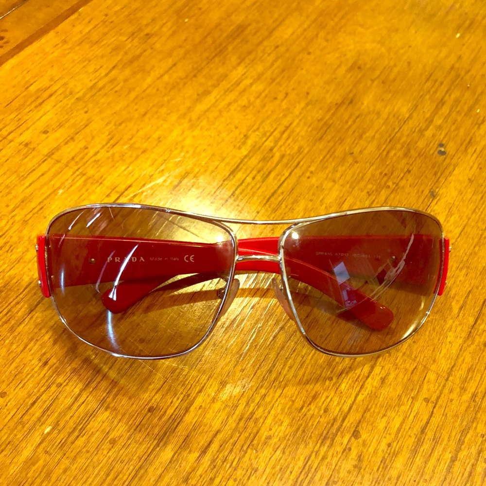Prada, red, Unisex sunglasses (aviator style)